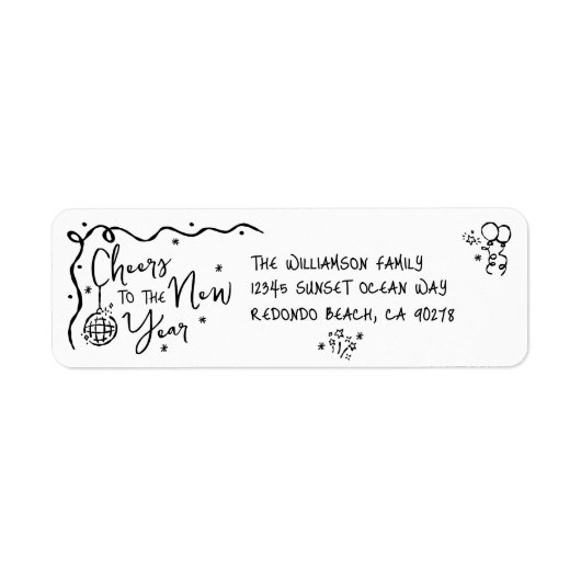 Étiquette New Year Cheer Black on White Hand Drawn Address (Devant)
