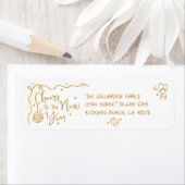 Étiquette New Year Cheer Gold White Hand Drawn Art Address (En situation)