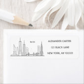 Étiquette New York Skylin Silhouette Black Elegant Script La (En situation)