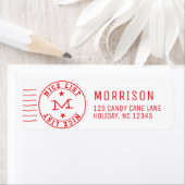 Étiquette Nice Liste Monogramme Rouge (En situation)