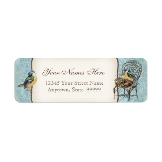 Étiquette Nid d'oiseaux vintages en chaise, Faire-part de ma (Devant)