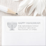 Étiquette N'Importe Quel Texte Menorah White Hanoukka Adress<br><div class="desc">Ajoutez la touche finale parfaite de la carte Hanoukka avec ces élégantes étiquettes d'adresse de retour blanc et gris. Tout le texte peut être facilement customisé avec n'importe quel message d'accueil, nom et adresse. Le design comprend une simple menorah avec des bougies éclairées et une typographie moderne chic. Heureux Hanoukka...</div>