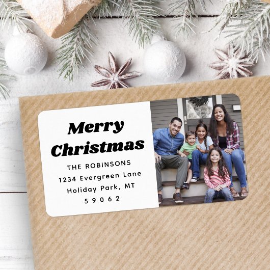 Étiquette N'Importe Quel Texte Noël Photo Chic Retro Adresse