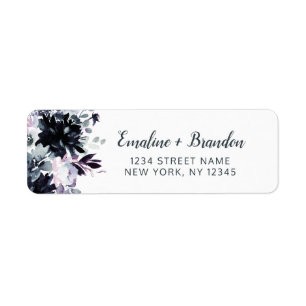 Étiquette Nocturne Floral Dusty Blue Mariage Adresse de reto