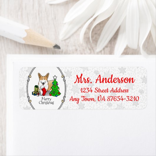 Étiquette Noël 2 Pembroke Welsh Corgi (rouge 1) Tree Cute (En situation)