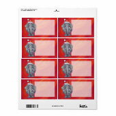Étiquette Noël à l'éléphant sur fond rouge (Feuille entière)