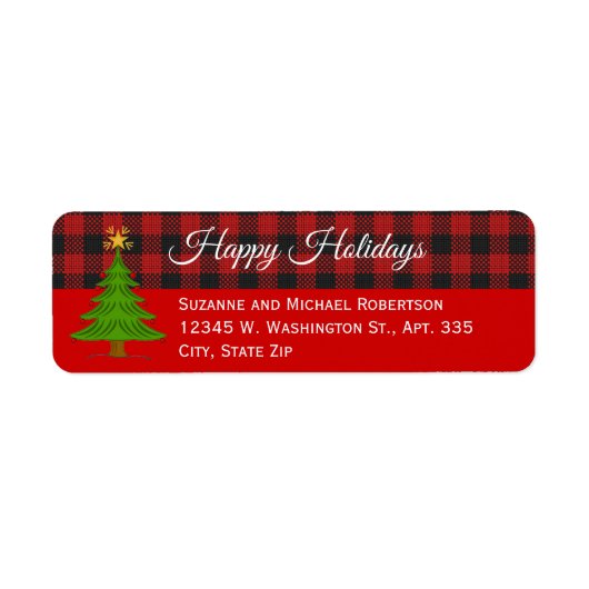 Étiquette Noël Arbre Buffalo Check Plaid Rustique Pays (Devant)