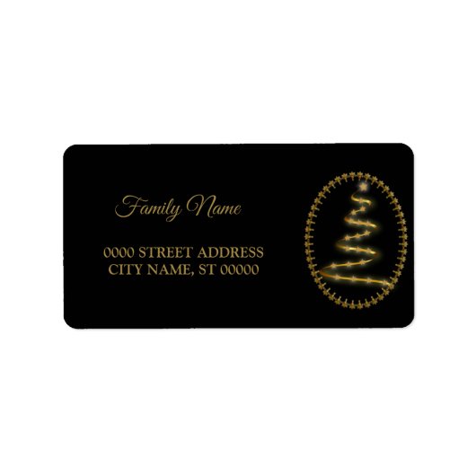 Étiquette Noël Arbre d'or Fêtes Noir (Devant)