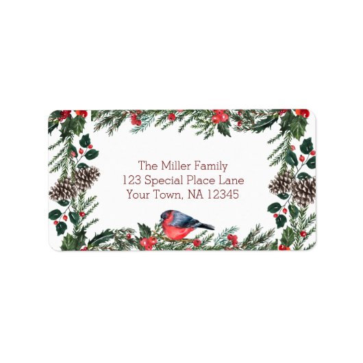 Étiquette Noël aux oiseaux rouges d'hiver (Devant)