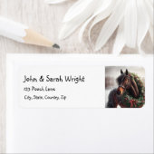 Étiquette Noël Beau Cheval Brown & Wreath (En situation)