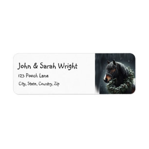 Étiquette Noël Beau Cheval Noir & Wreath
