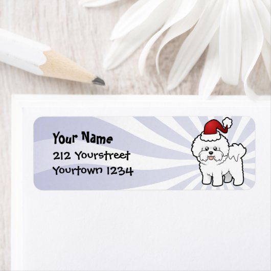 Étiquette Noël Bichon Frise (En situation)