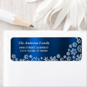 Étiquette Noël blanc Flubes de neige bleu marine (En situation)