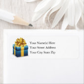 Étiquette Noël Bleu Présenté Avec Ruban Or (En situation)