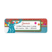 Étiquette Noël Buck Deer Zig Zag Motif Aqua et Rouge (Devant)