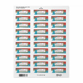 Étiquette Noël Buck Deer Zig Zag Motif Aqua et Rouge (Feuille entière)