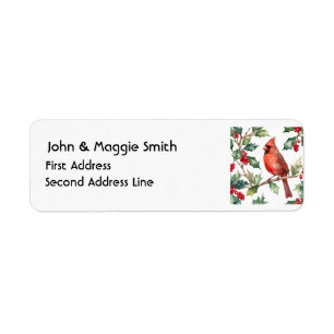 Étiquette Noël Cardinal Rouge Oiseau Holly Berry Art