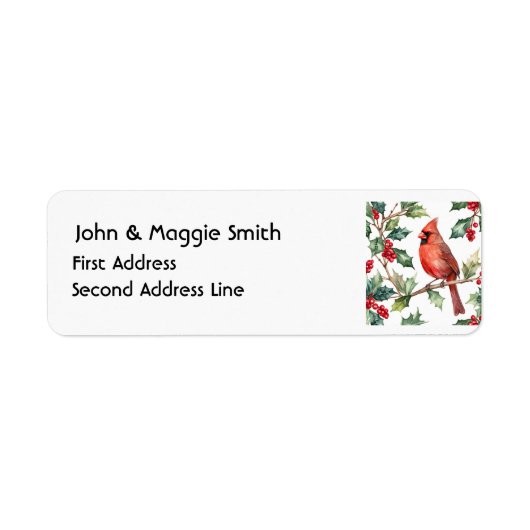 Étiquette Noël Cardinal Rouge Oiseau Holly Berry Art (Devant)