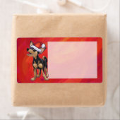 Étiquette Noël Chihuahua en rouge (En situation)