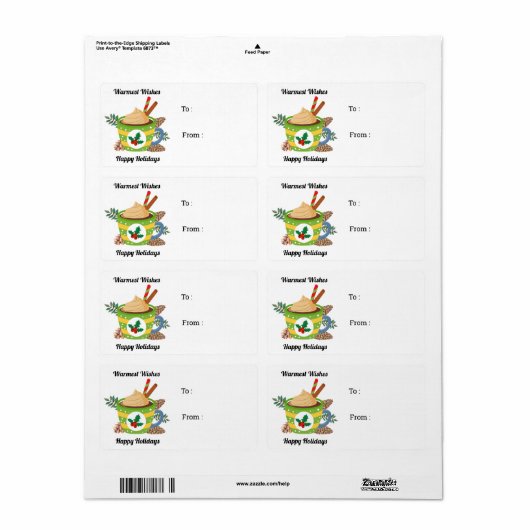 Étiquette Noël Chocolat chaud cacao Vert Blanc (Feuille entière)