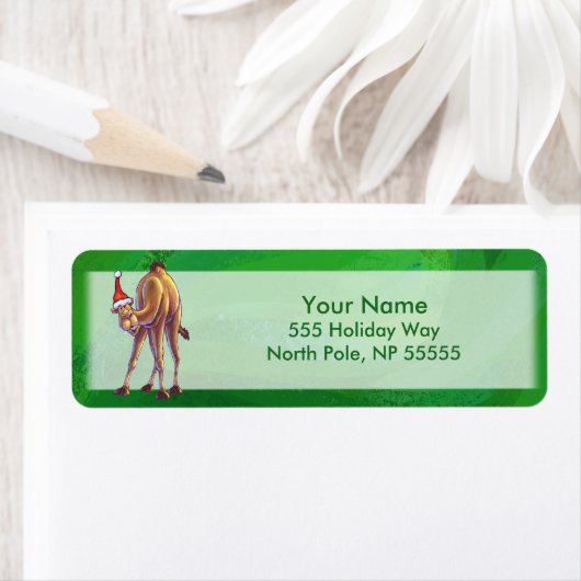 Étiquette Noël De Camel Sur Vert (En situation)
