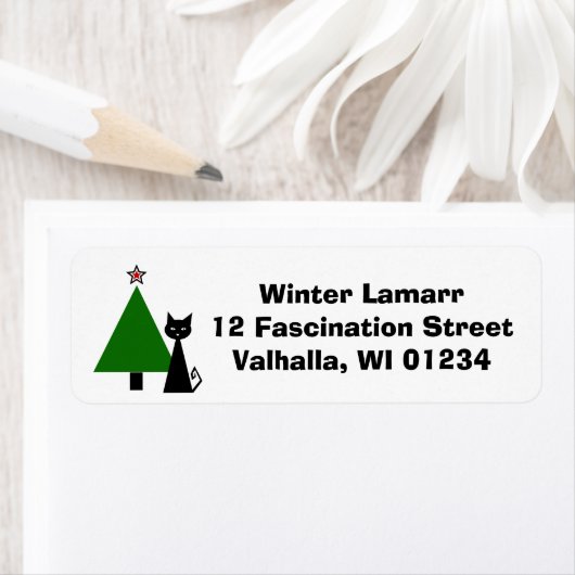 Étiquette Noël de chat noir (En situation)