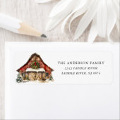 Étiquette Noël de la grange d'hiver (En situation)