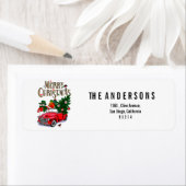 Étiquette Noël de la voiture rouge vintage (En situation)