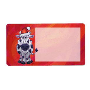 Étiquette Noël de vache sur rouge