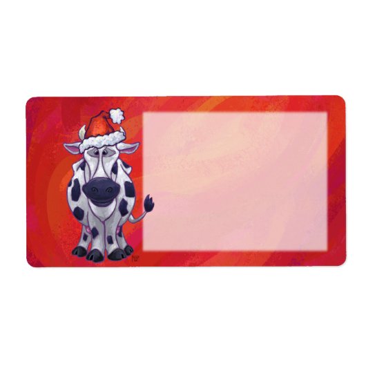 Étiquette Noël de vache sur rouge (Devant)