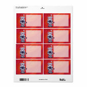 Étiquette Noël de vache sur rouge (Feuille entière)