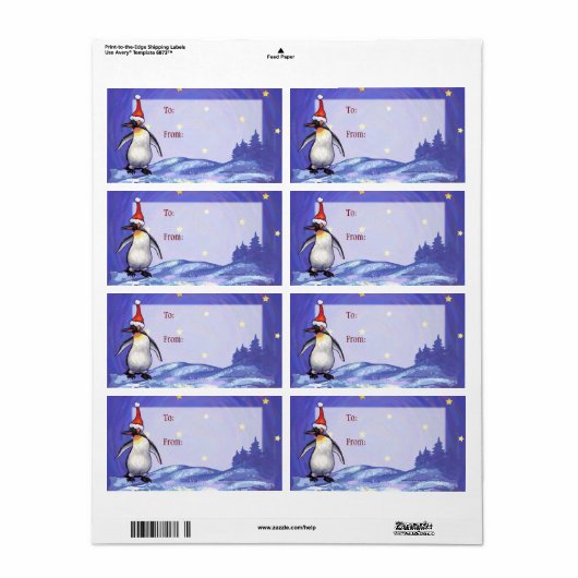 Étiquette Noël des pingouins (Feuille entière)