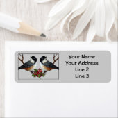 Étiquette Noël : Deux Oiseaux de Chickadee : Neige, Holly :  (En situation)