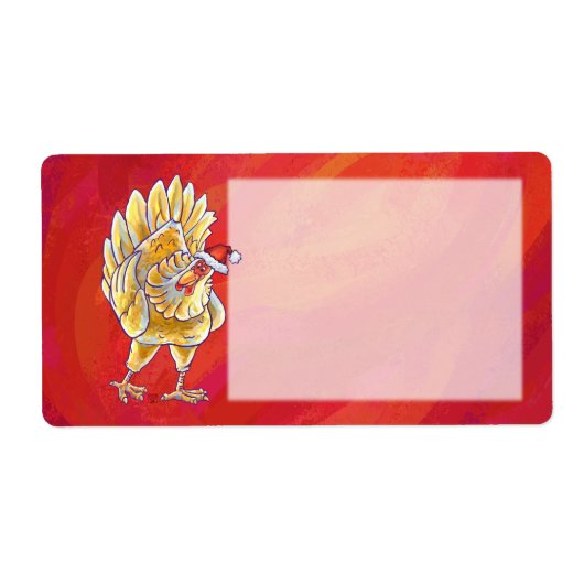 Étiquette Noël Du Poulet Sur Rouge (Devant)