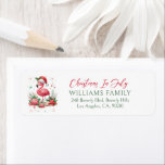 Étiquette Noël en Flamant rose juillet<br><div class="desc">Envisagez une scène charmante où un délicieux flamant rose, orné d'un chapeau de Père Noël festif, pose gracieusement à côté d'un éventail d'étoiles de mer, de coquillages et de coraux. L'ensemble est baigné d'harmonieuses nuances de vert et de rose, ce qui en fait le motif parfait pour une fête de...</div>