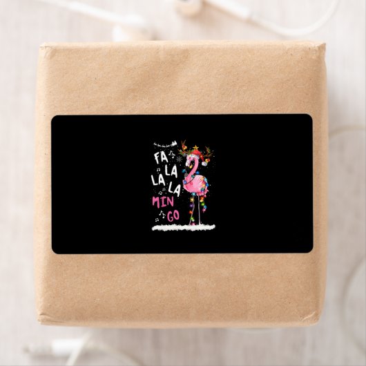 Étiquette Noël - Fa-La-La-Mingo Flamant rose avec Noël (En situation)