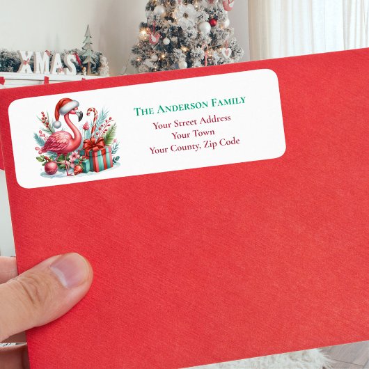 Étiquette Noël Flamant rose rose Nom de la verdure