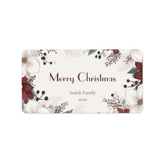 Étiquette Noël Fleuri Rouge Et Blanc (Devant)