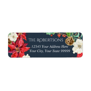 Étiquette Noël floral de la marine Adresse de retour
