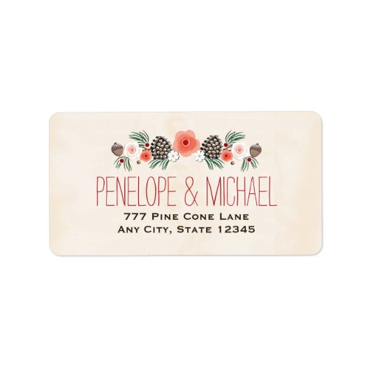 Étiquette Noël Floral Pine Cone d'hiver (Devant)