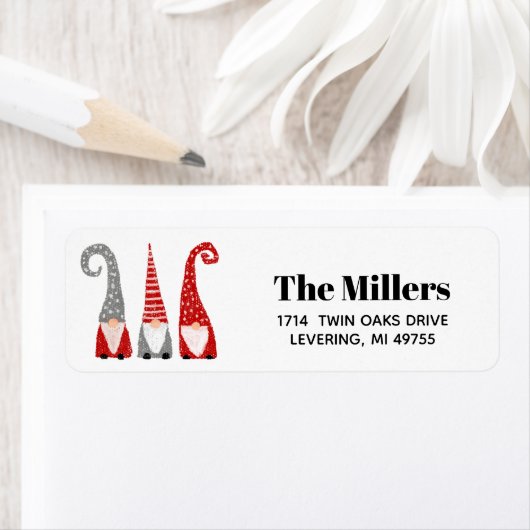 Étiquette Noël Gnomes Nordic Red Gray Personnalisé (En situation)