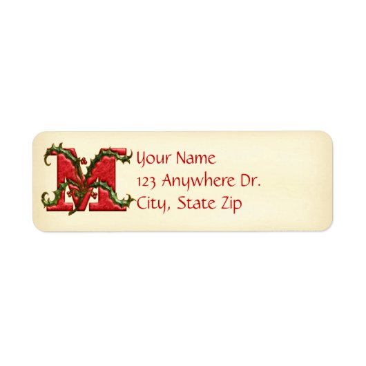 Étiquette Noël Holly Monogram M (Devant)