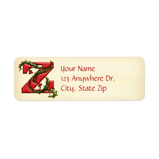 Étiquette Noël Holly Monogram Z (Devant)