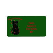 Étiquette Noël Meowy mignon chat noir scintille lumières La (Devant)