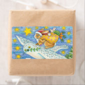 Étiquette Noël mignon avec lapin comme Père Noël sur Hibou (En situation)