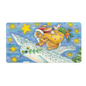 Étiquette Noël mignon avec lapin comme Père Noël sur Hibou (Devant)