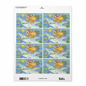 Étiquette Noël mignon avec lapin comme Père Noël sur Hibou (Feuille entière)