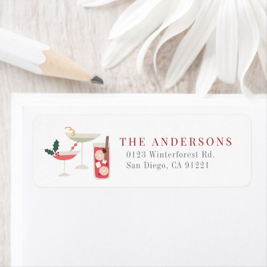 Étiquette Noël moderne Cocktails de vacances Retour Adresse (En situation)