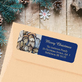 Étiquette Noël Nativité chrétienne Bleue moderne