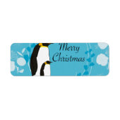 Étiquette noël, noël, pingouin, fleurs, bleu, (Devant)